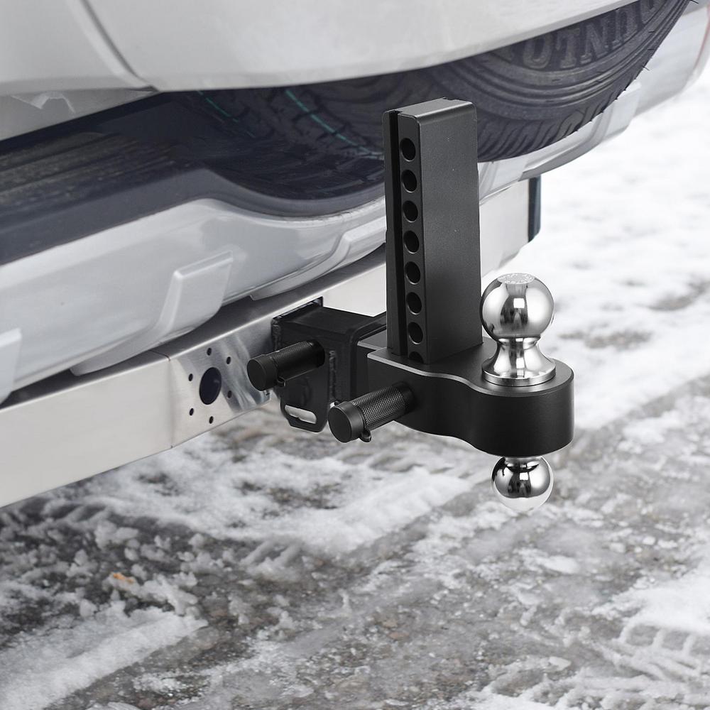 WAASOSCON Black Aluminum Alloy Adjustable Tow Hitch, 2-8 Inches, with 8-Inch Drop/Rise, 12500Lbs \u0026 8000Lbs Load-Bearing Automotive Hitch for Trucks and Trailers
